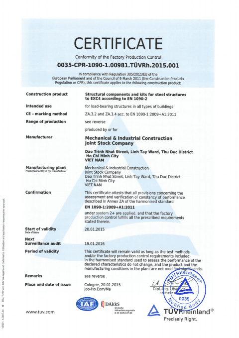 Tư vấn áp dụng tiêu chuẩn Châu Âu EN 1090 thành công cho công ty IMECO